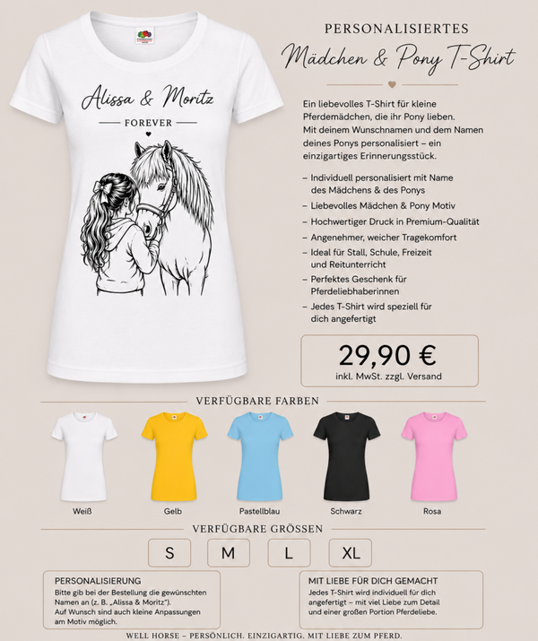 Personalisiertes Mädchen & Pony T-Shirt