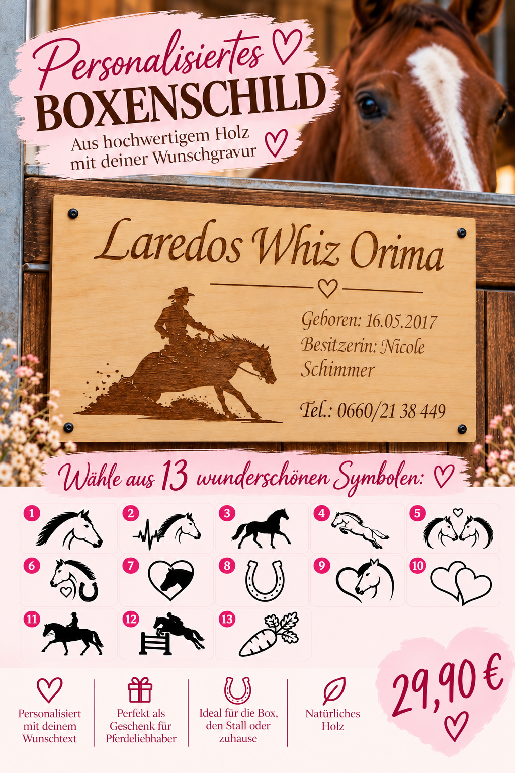 Personalisiertes Boxenschild Holz