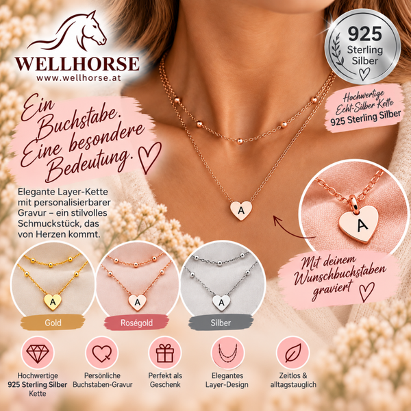2-reihige Herzkette aus 925 Sterling Silber - personalisiert