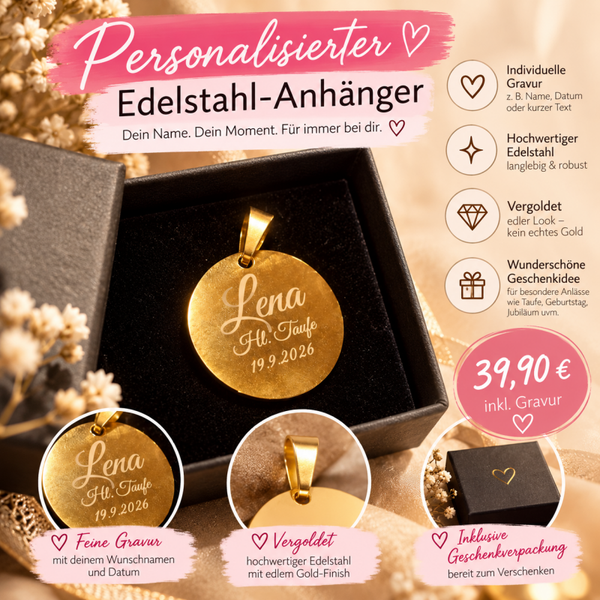 Personalisierter Edelstahl-Anhänger mit Wunschgravur