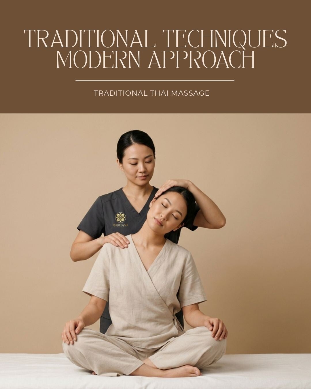 Traditional Thai massage therapist performing assisted stretching techniques