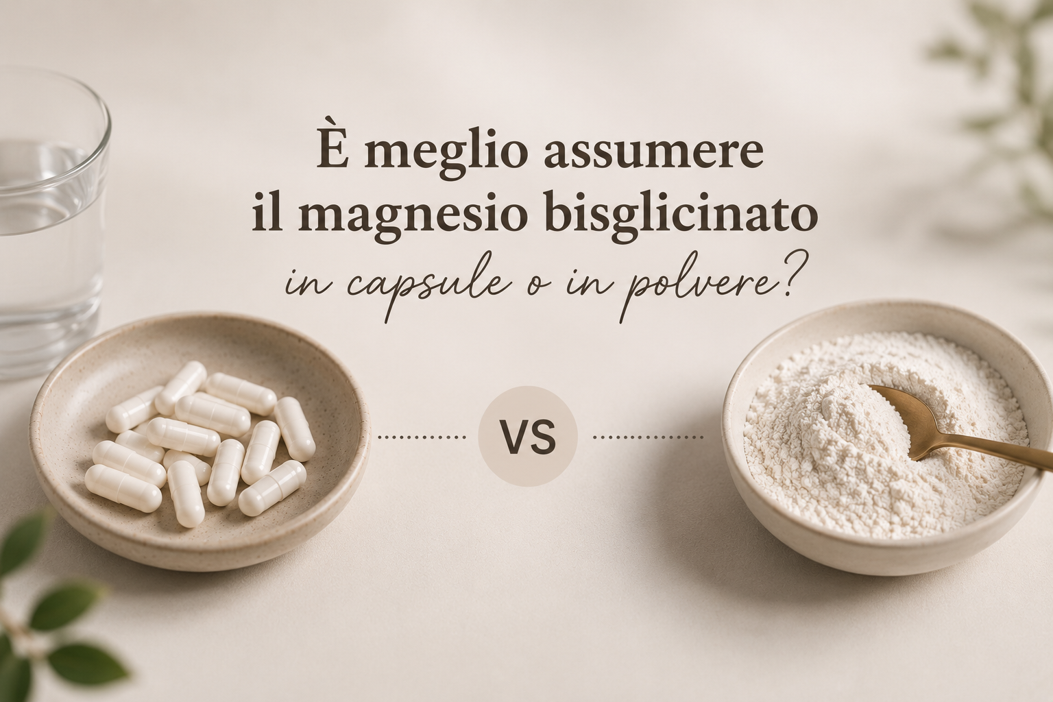 Articolo sul magnesio bisglicinato in capsule o in polvere con confronto tra assimilazione, biodisponibilità e benefici per stress, rigidità muscolare, stanchezza cronica e tensioni cervicali