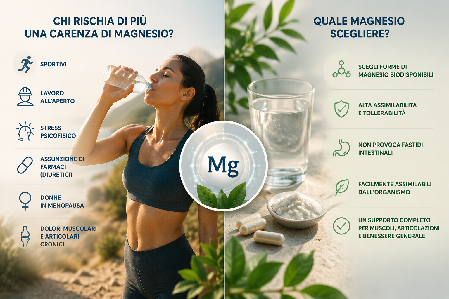 Carenza di magnesio: categorie più a rischio e criteri per scegliere un magnesio biodisponibile e ben tollerato.