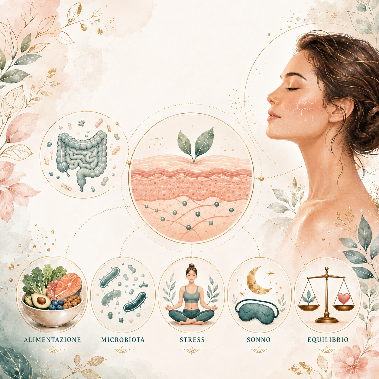 Psoriasi: approccio globale e personalizzato con alimentazione, microbiota, stress, sonno e supporto alla salute della pelle.