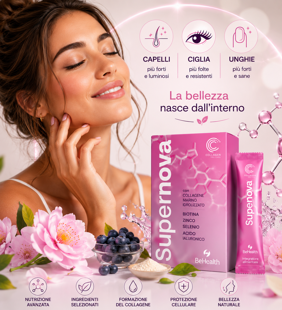 Supernova® BeHealth per capelli, ciglia, unghie e pelle luminosa.