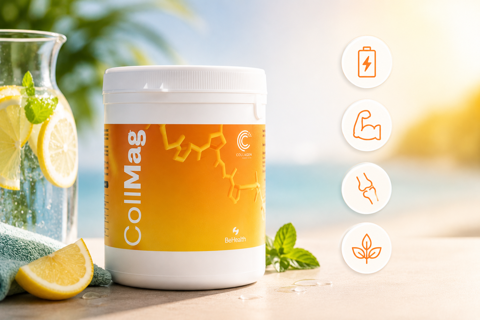 CollMag®: integratore con magnesio, collagene e vitamina B6 per sostenere energia, funzione muscolare e benessere articolare nei periodi di maggiore affaticamento.