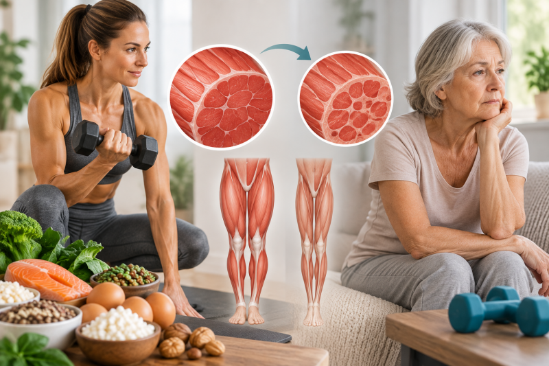 Sarcopenia e perdita di massa muscolare con l’età: confronto tra muscolo giovane e muscolo anziano, attività fisica e alimentazione proteica.