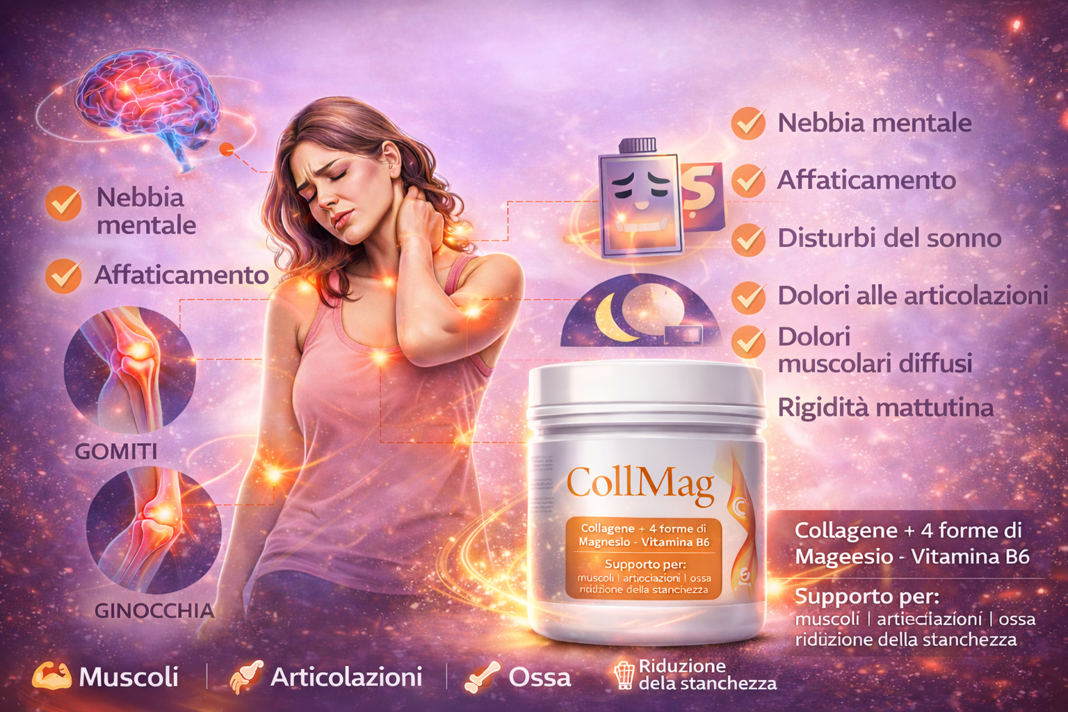 Dolori muscolari, rigidità e affaticamento: un supporto naturale con collagene e magnesio