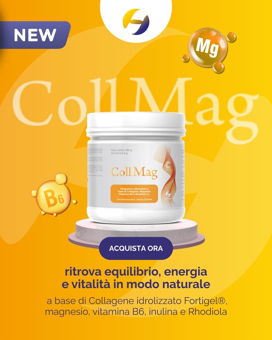 CollMag Be Health integratore con collagene e magnesio per dolori articolari, stanchezza, stress ed energia naturale