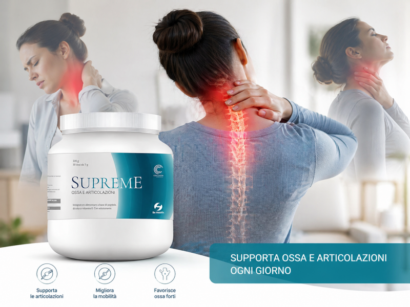 Dolore cervicale e rigidità articolare: integratore Supreme per supportare ossa, cartilagini e mobilità