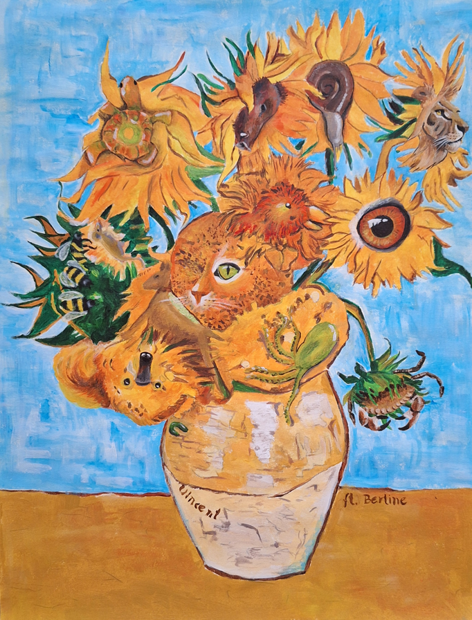 12 zonnebloemen 16 dieren