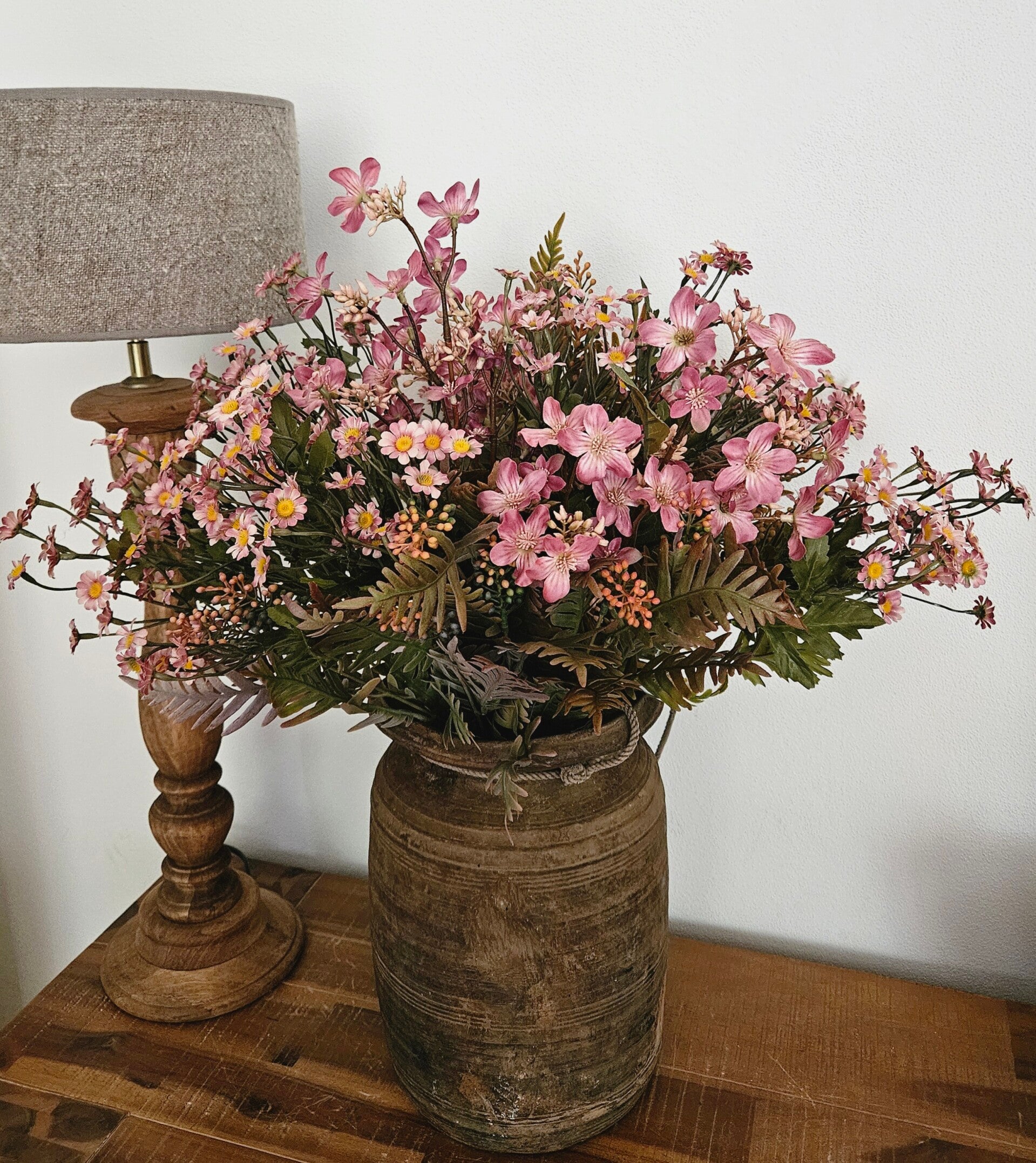 Boeket zijdebloemen oud roze