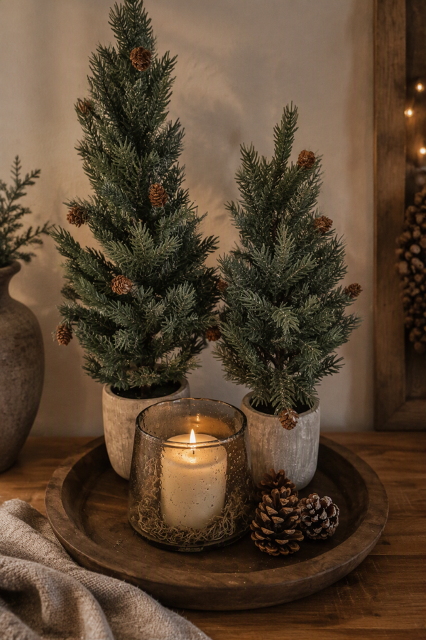 Kerstboom met dennenappels
