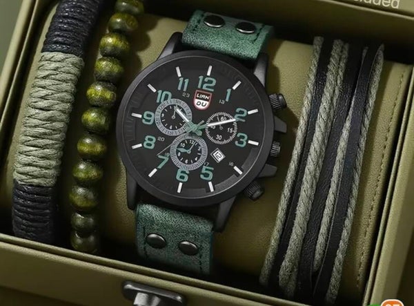 Horlogeset : 1 stuk horloge + 3 armbandjes (handgemaakt)