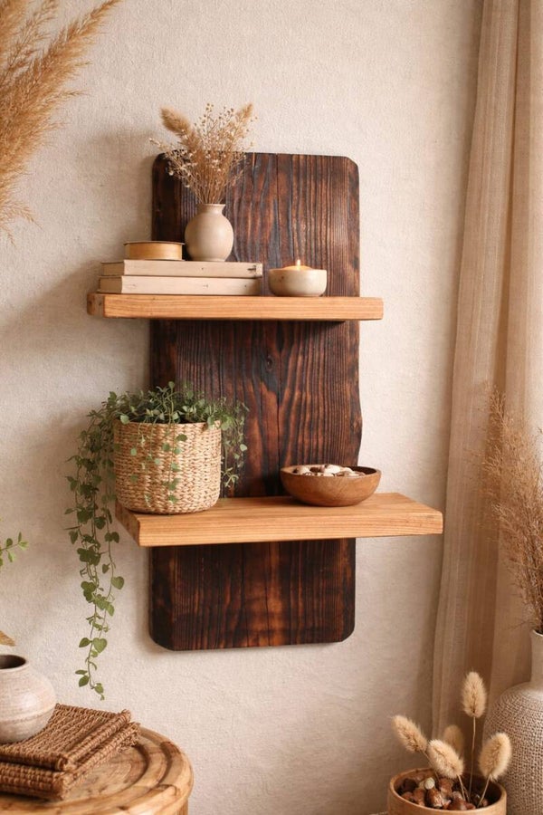 Holz-Regal, Hängeregal, Wandregal aus Fichte, gebrannt