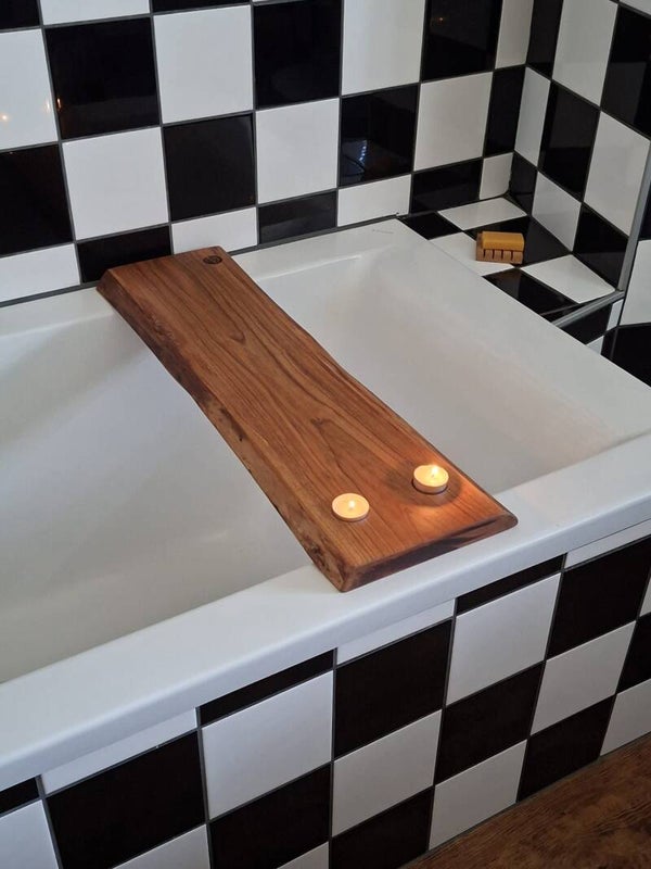Kirsche Vollholzbrett mit Teelichtern, Ablage für Badewanne, Servierplatte etc.