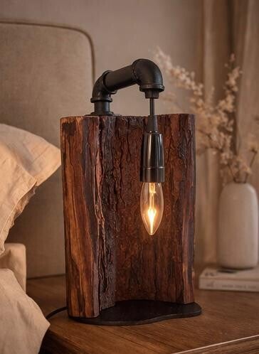 Holz-Lampe mit Hängefassung, schwarz, Kirsche
