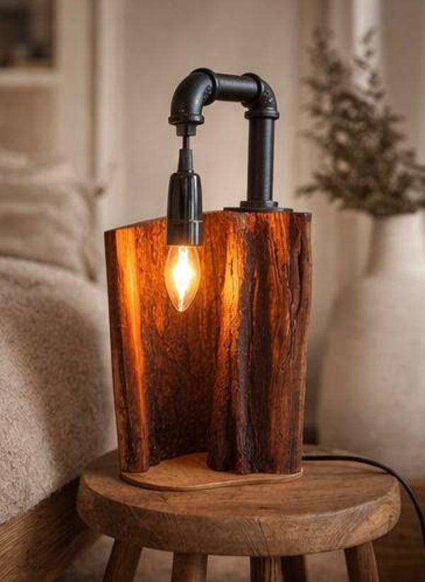Holz-Lampe mit Hängefassung, natur, Kirsche
