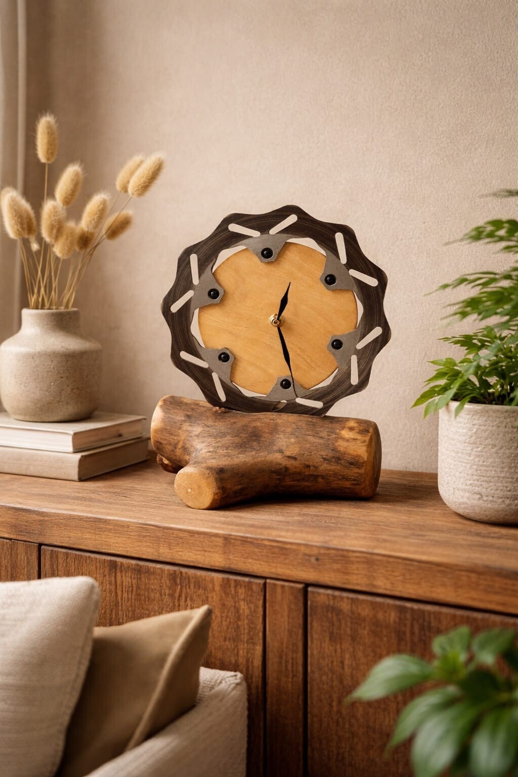 Holz-Uhr aus Motorrad - Bremsscheibe, Standuhr