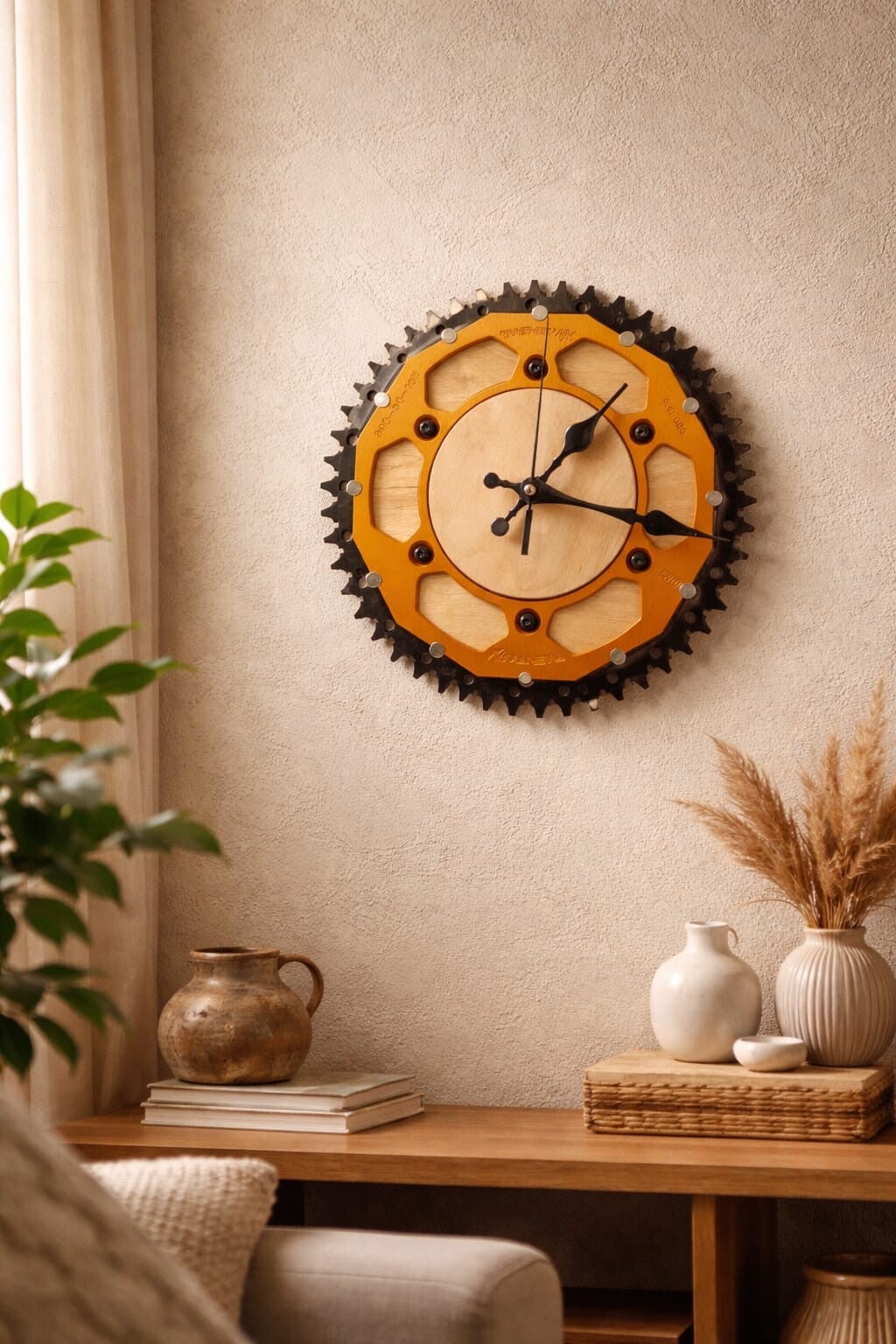 Holz-Uhr Motorrad - Kettenblatt, Hängeuhr
