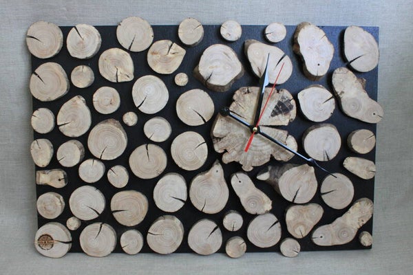Holz-Uhr, Hängeuhr - Holzscheiben natur