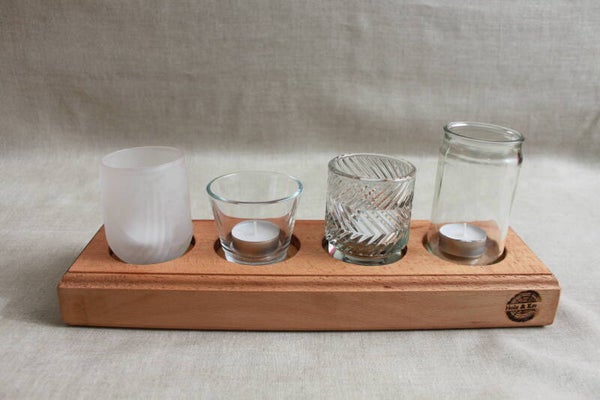 Glas-Teelicht-Halter aus Buchenvollholz