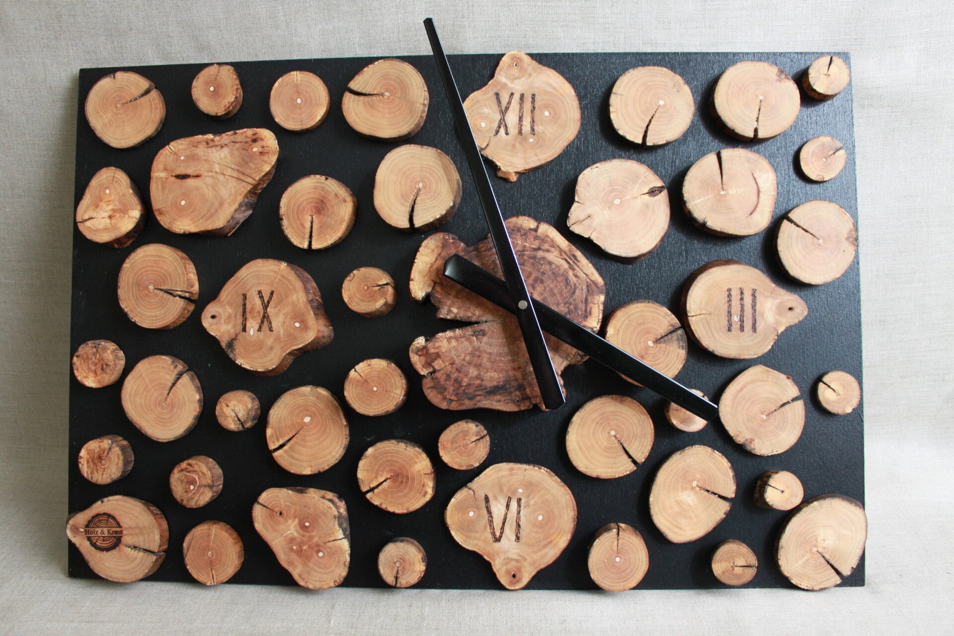 Holz-Uhr, Hängeuhr - Holzscheiben