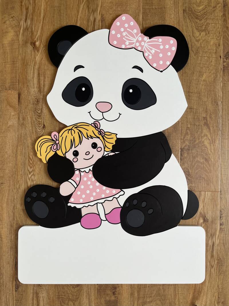 Geburtstafel Panda mit Puppe
