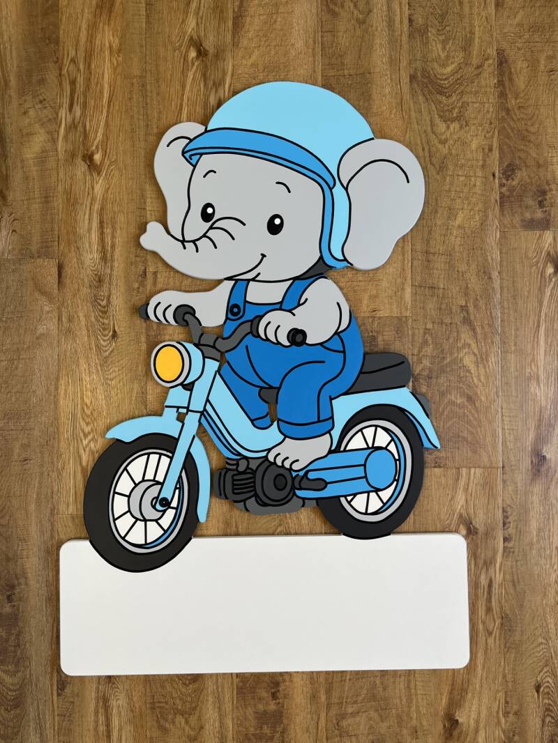 Geburtstafel Elefant mit Töffli Blau