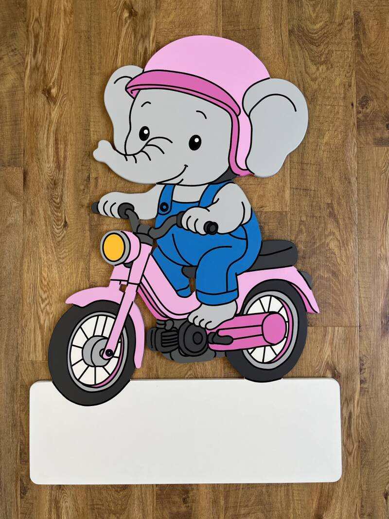Geburtstafel Elefant mit Töffli Rosa