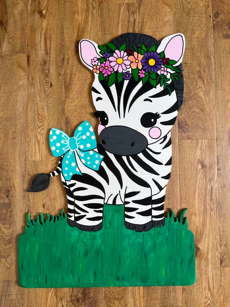 Geburtstafel Zebra mit Blumen