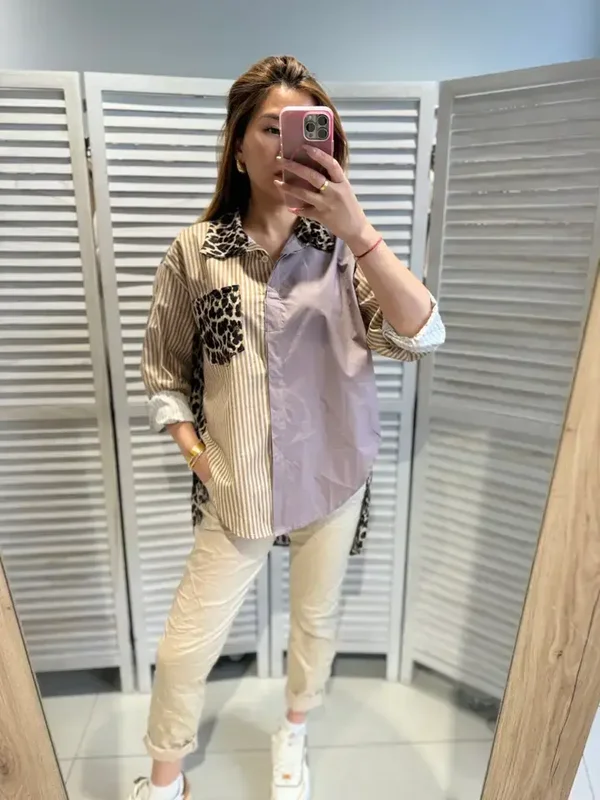 Stylische und lässige Damenbluse - Streifen- und Animalprint