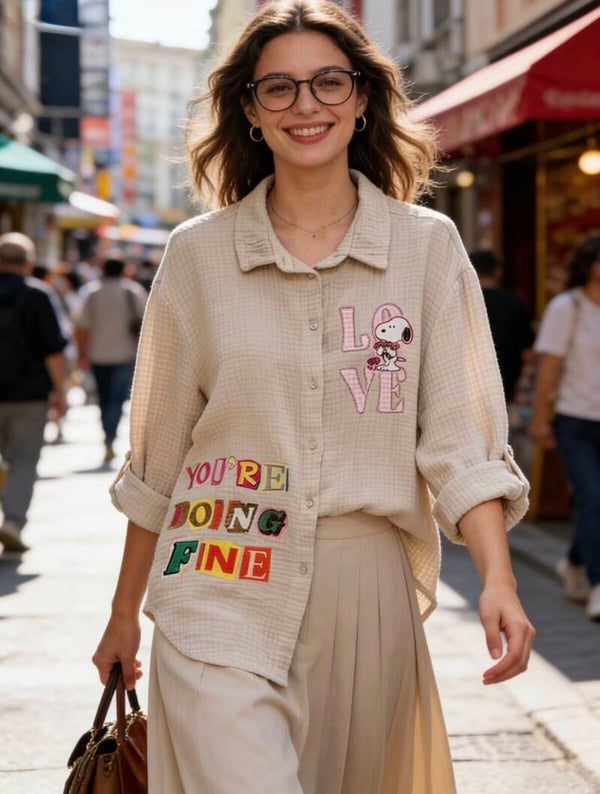 Snoopy Musselinbluse beige
