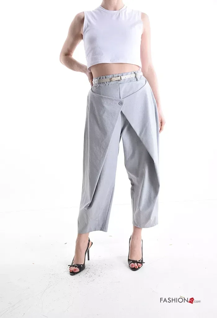 Wide leg Hose aus Baumwolle mit Taschen und Gürtel