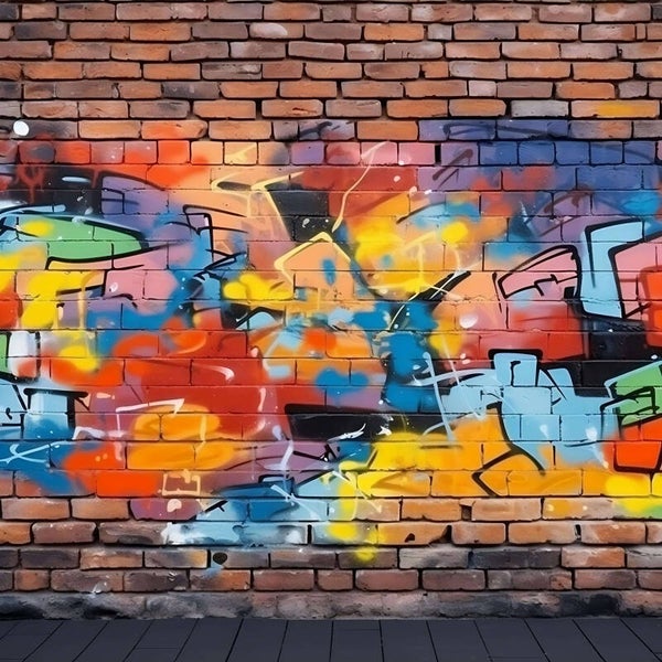 Colorful Graffiti-Covered Brick Wall