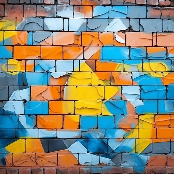 Colorful Brick Wall with Graffiti Art
