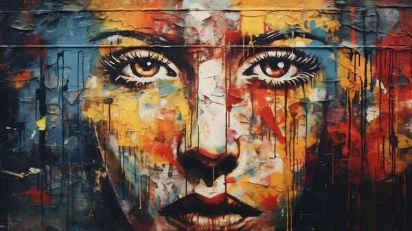 Woman with colorful paint dripping down her face
