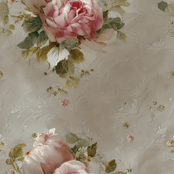 Pink Rose Floral Wallpaper with Green Leaves