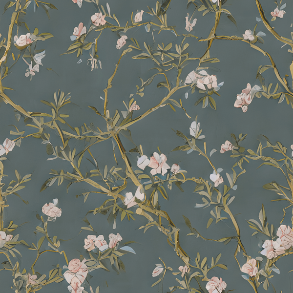 Floral Wallpaper with Pink Flowers and Branches