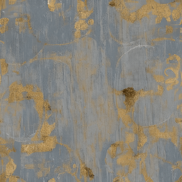 Blue and Gold Abstract Wallpaper with Hand-Painted Leaves