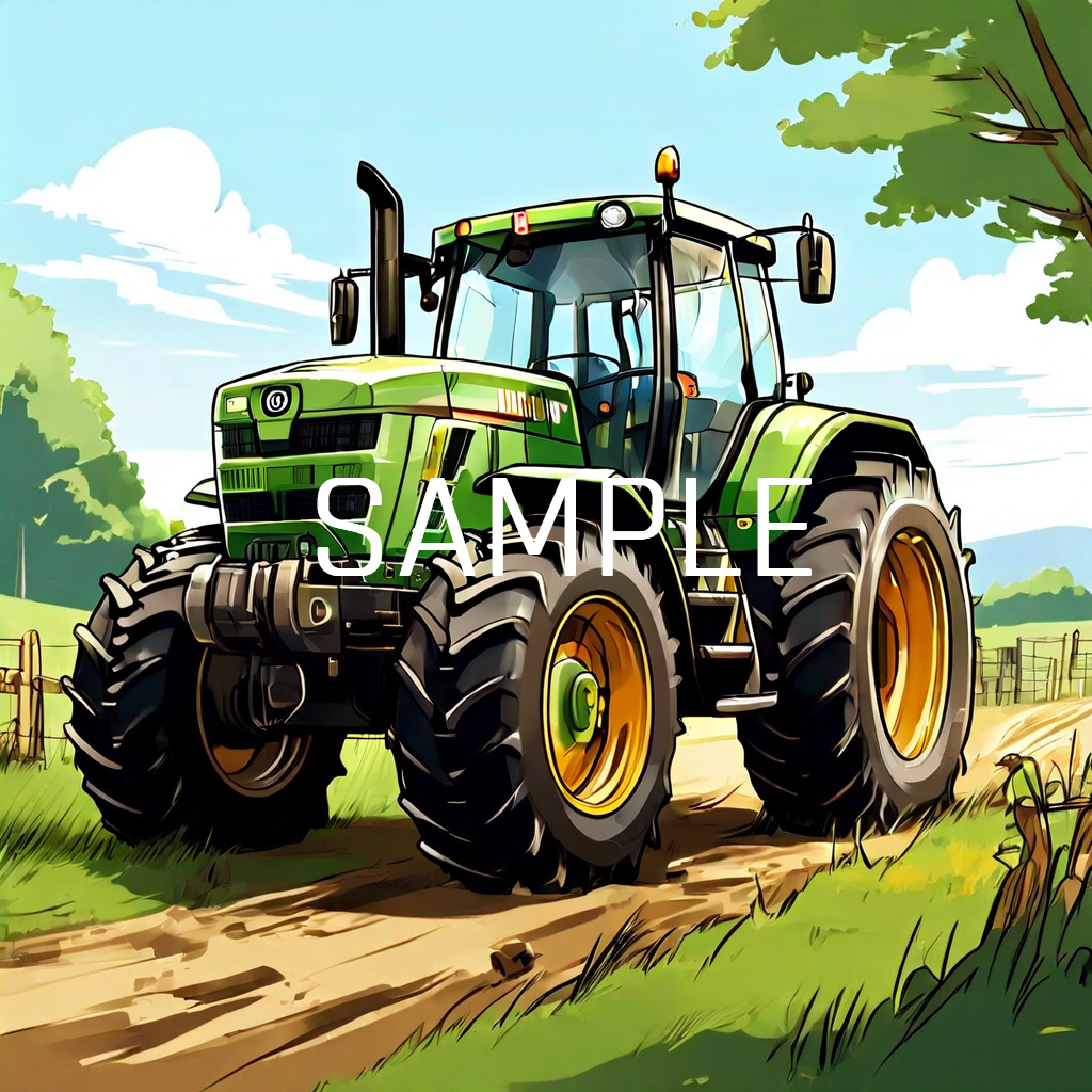 1 Farm Tractor Green Color Working in the Field, PNG for Sale, for Shirts, Caps, and many moore -02- License: MRR