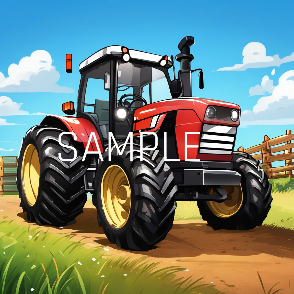 1 Farm Tractor Red Color Working in the Field, PNG for Sale, for Shirts, Caps, and many moore -03- License: MRR