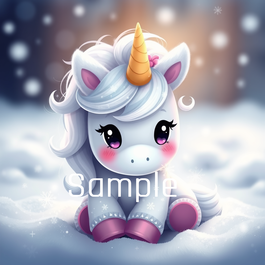 1 Cute Baby Unicorn in Winter & Snow PNG for Sale, for Shirts, Caps, and many moore -02- License: MRR