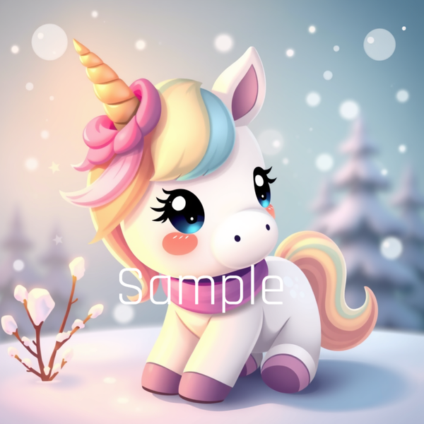 1 Cute Baby Unicorn in Winter & Snow PNG for Sale, for Shirts, Caps, and many moore -03- License: MRR