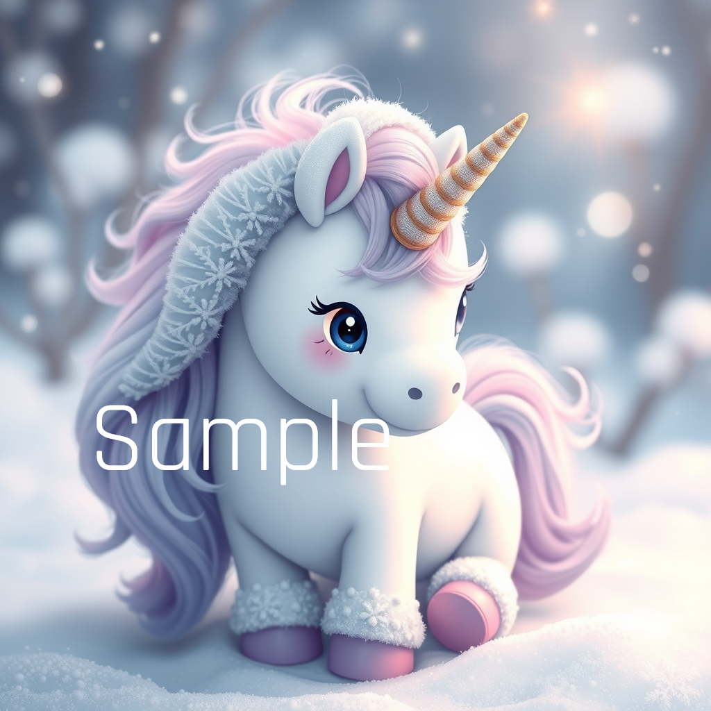 1 Cute Baby Unicorn in Winter & Snow PNG for Sale, for Shirts, Caps, and many moore -05- License: MRR