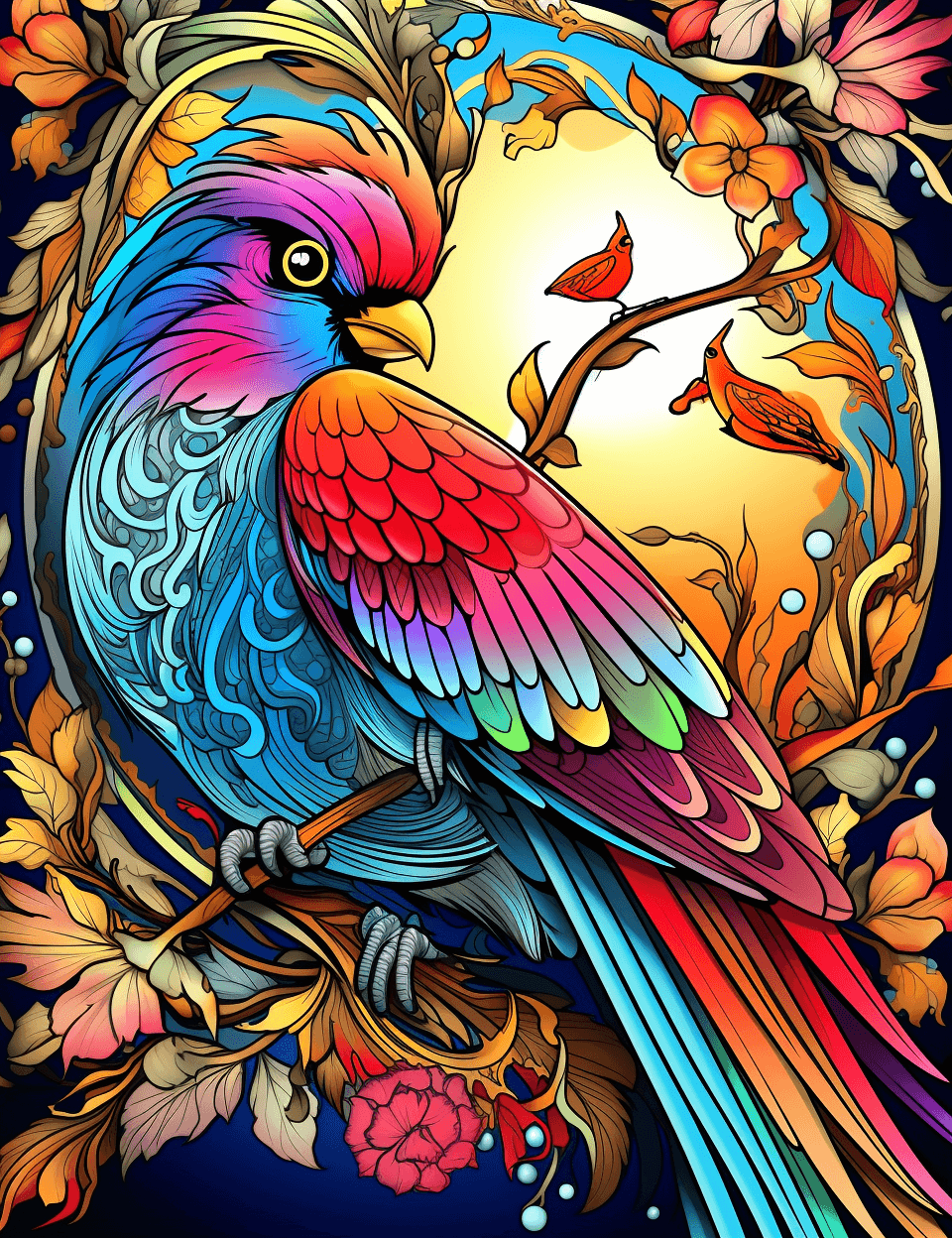 Bird & Flower 50 Pages - License: PLR - Coloring Pages Printable PDF -  KDP Ready