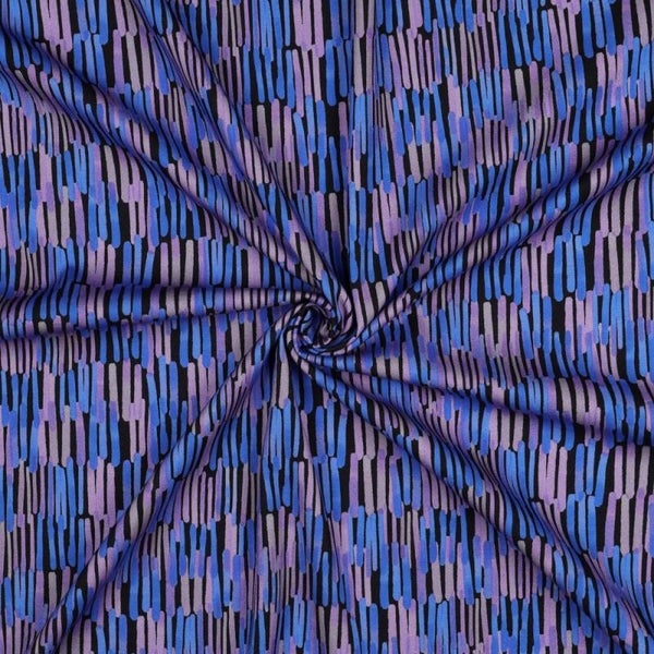 VISCOSE ROSELLA STRETCH DIGITAL STRIPES - BLACK