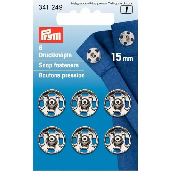 Prym Aannaaidrukknoop messing 15mm zilver - 6st
