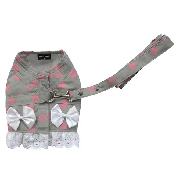 DoggyDolly DCL115  (41)   Softgeschirr für Hunde getupft grau pink mit Schleifen