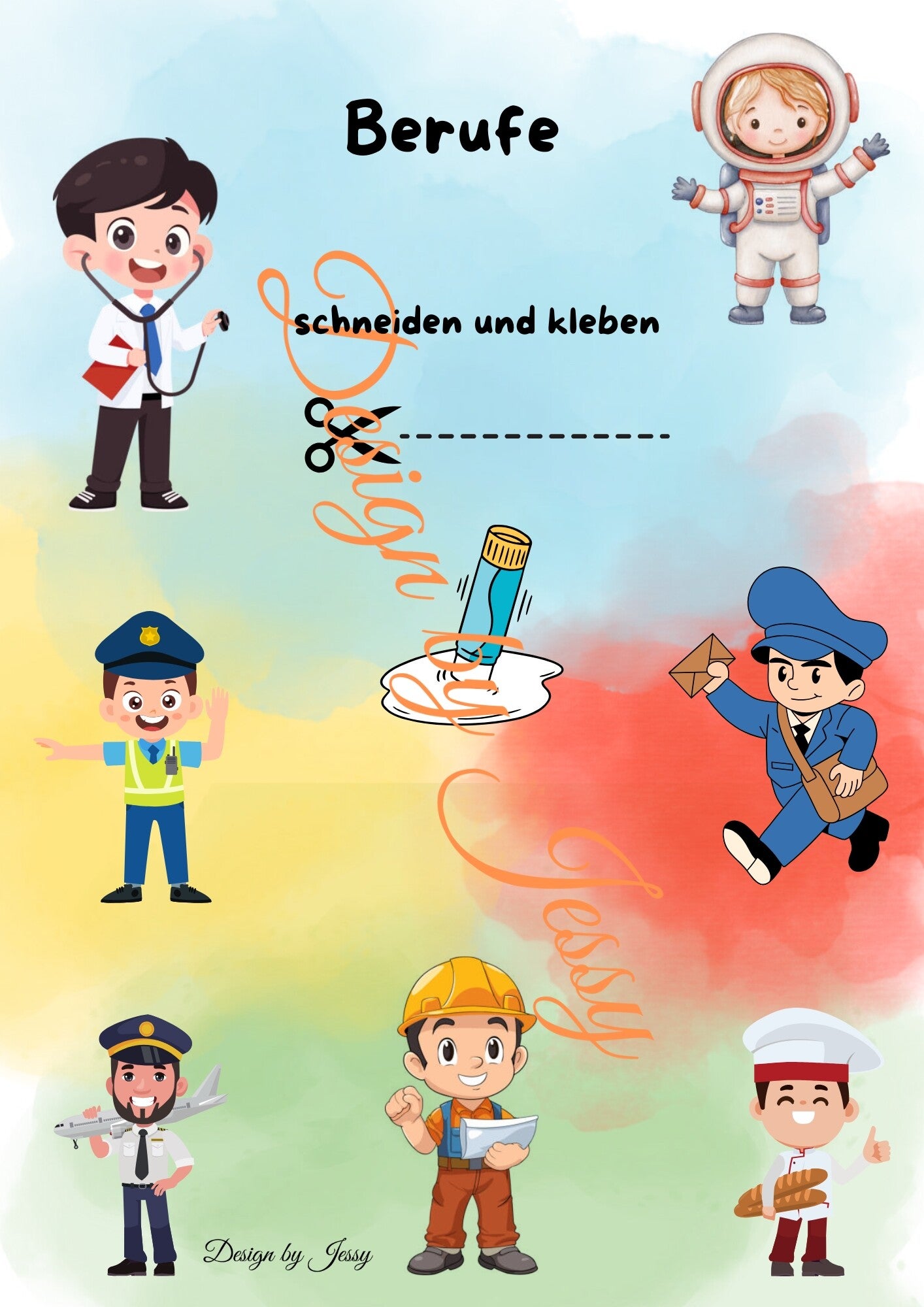 Arbeitsblätter Berufe schneiden & kleben